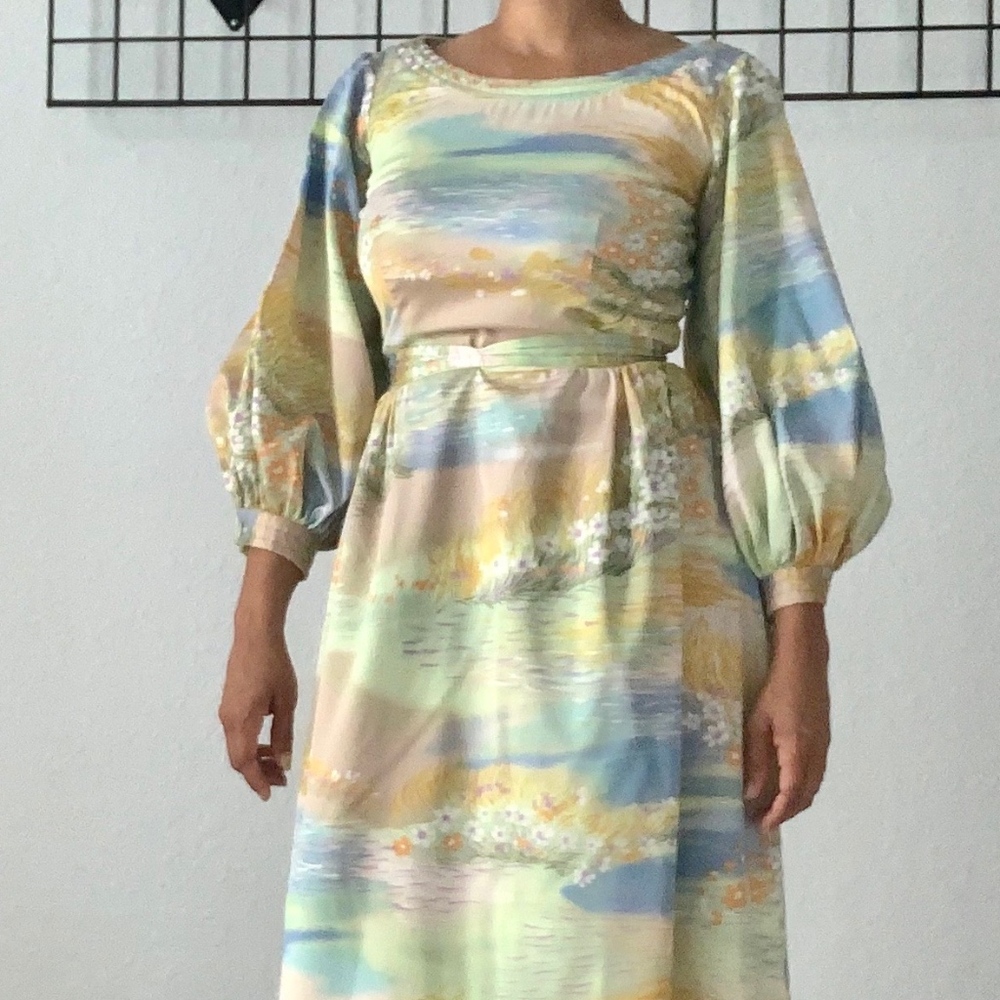 Vintage 1970's Women's Polyester  Long Sleeve Maxi